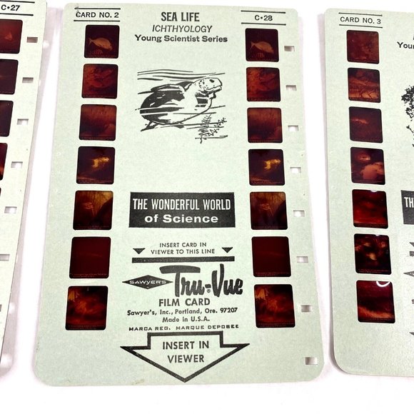 Tru-Vue Film Cards Set of 3 Stereoview Sea Life Ichthyology Young Scientist VTG - Picture 5 of 7